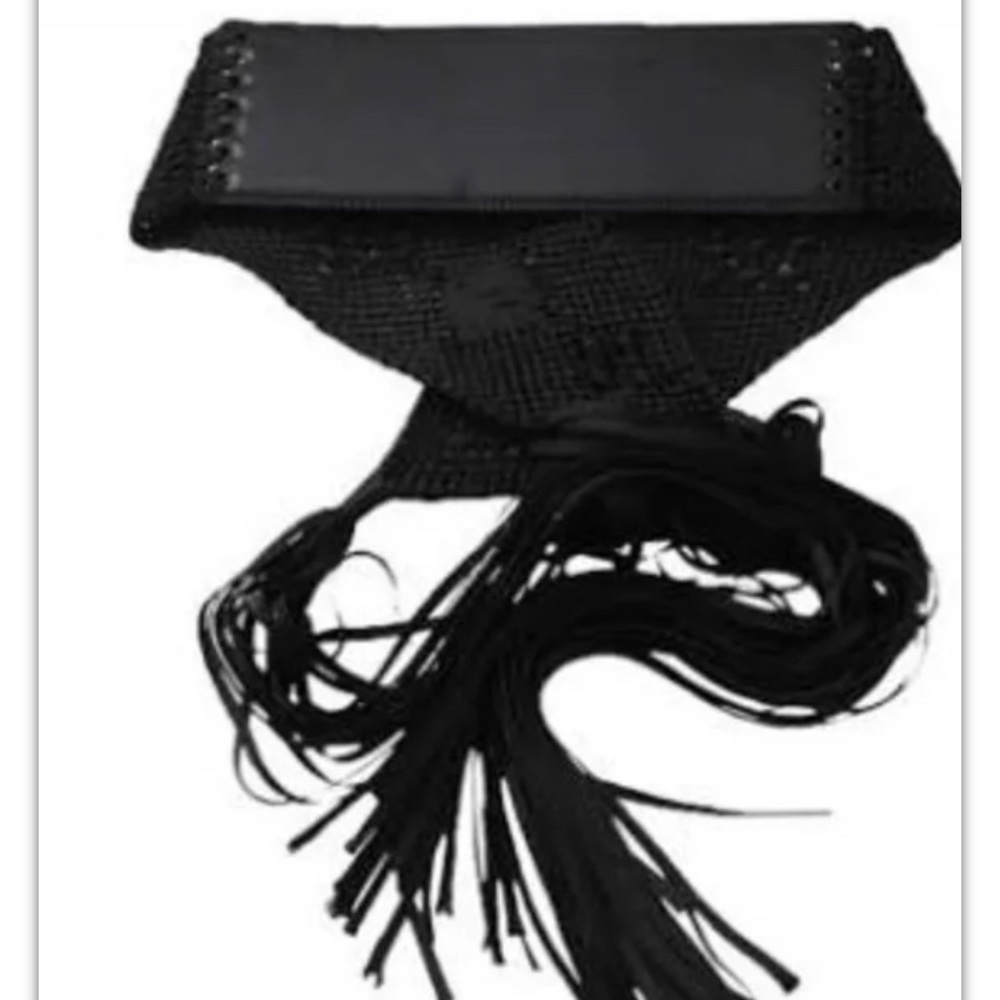 Oscar de la Renta Black Woven Fringe Belt